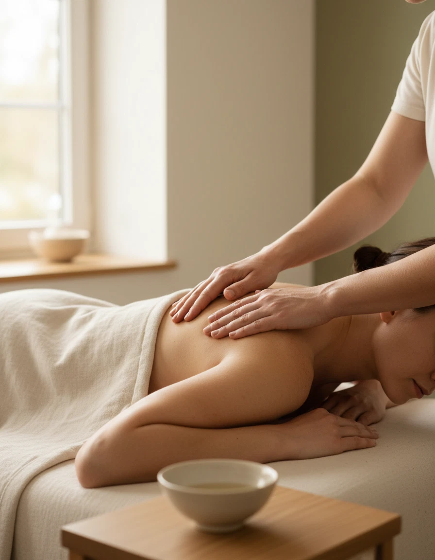 Sessão de massagem relaxante em ambiente acolhedor.